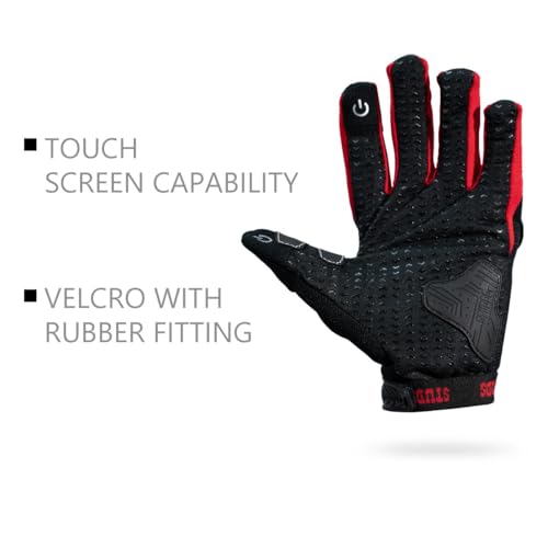 Image of STUDDS SMG 6 Full Finger Bike Riding Gloves with Touch Screen Sensitivity Thumb & Index Finger, Knuckle Protection Mesh Fabric, Anti-Slip Silicon Pads (RED, 2XL)