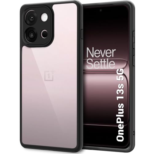 Image of TheGiftKart Hybrid Shockproof Back Cover Case for OnePlus 13s 5G | Camera Protection Module | Hard Back Cover for OnePlus 13s 5G (PC & TPU, Transparent Clear Back, Black Sides)