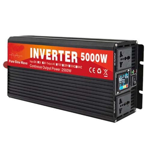 HENGJINGTR Pure Sine Wave Inverter 5000 W convertidor de energía del Coche inversor DC 12 v-72 v a 110 v/ 220 v con 2 Salidas AC para el camión, hogar, vehículos, Barco (Negro),48v to 220v