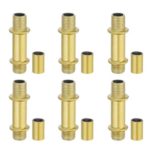 Image of PATIKIL Straight Pipe Lamp Stems Rod Kit, 6 Set M10 Carbon Steel 40mm(1.57 inch) Long Double End Thread Rod with Coupling Nuts Sleeve Connector for Table Lamps Chandeliers, Gold Tone