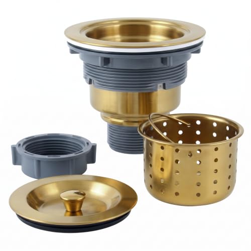 LQS 3-1/2 Inch Gold Kitchen Sink Drain with Strainer Basket