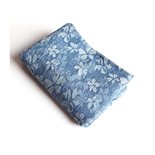 Tejido vaquero de algodón, Tela vaquera jacquard con flores de algodón azul, varios tamaños(Light Blue,2.5 m)