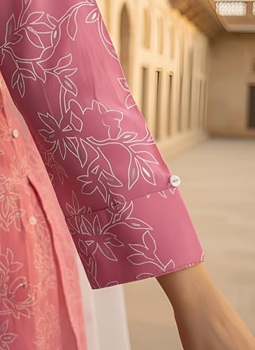 Image of Yash Gallery Women's Pure Cotton White Floral Rubber Print A-line Kurta Pant Set with Dupatta with Fancy Front Buttons, One Side Functional Pocket
