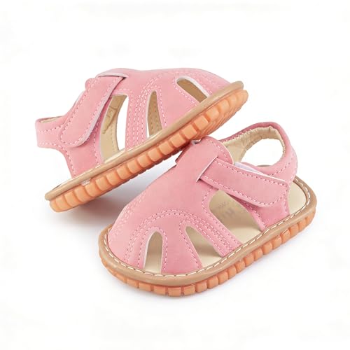 Image of SOFMUO Baby Boys Girls Squeaky Sandals Non-Slip Soft Rubber Sole Closed Toe Infant Summer Outdoor Shoes Toddler First Walkers