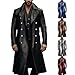 ZWRXW Leather Trench Coats for Men Double Breasted Notched Lapel Overcoats Vintage Slim Fit Long Sleeve Classic Jackets