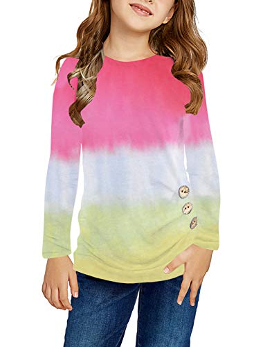 Image of Ecokauer Girls Casual Tunic Tops Knot Front Long Sleeve Loose Soft Blouse T-Shirt Size 4-13