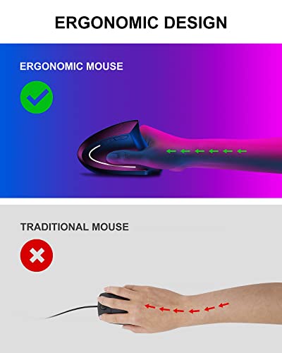 Image of ASOYIOL Ergonomic Mouse Wireless,Rechargeable Vertical Mouse with USB Receiver,6 Buttons 800 /1200 /1600 Computer Mouse for Laptop PC(Right Hand,Black)