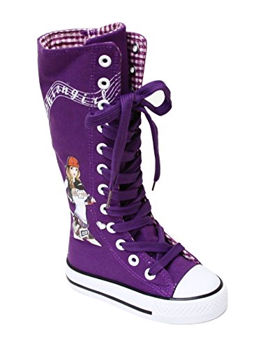 Toddler Little Girls Fashion Sneakers Lace Up Canvas Boots Walking Shoes (F1105) Purple 6