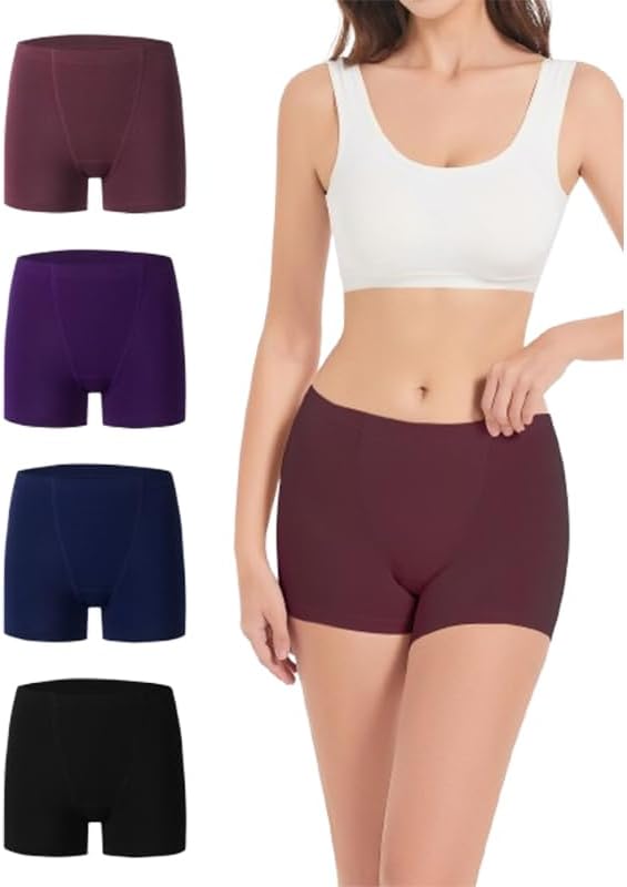 Women's Cotton Safety Shorts, Mid Rise High Elastic Boyshorts, Anti-Chafing Slip Shorts for Under Dresses Skirts