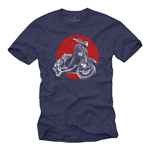 Makaya Retro Tshirt - Tuning Moto - Vintage Scooter Tee Shirt Homme Bleu XL