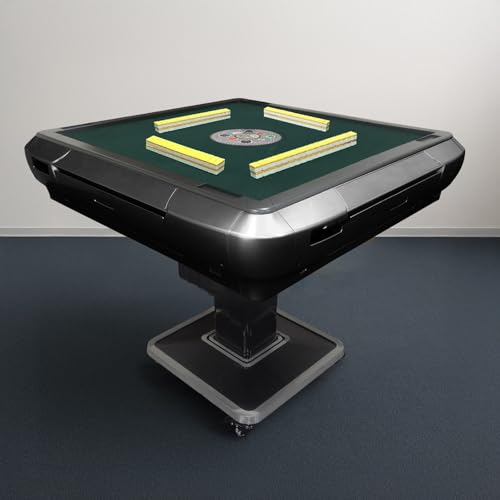 【全自動】ー雀鳳ージャンホウー 全自動麻雀卓 家庭用 丸型中央パネル 静音設計 折りたたみ収納 28mm麻雀牌 キャスター 3人打ち・4人打ち (アルミ脚, ブラック)