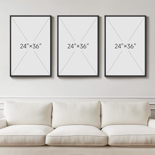 Large Framed Neutral Abstract Wall Art for Living Room, 3 Piece Modern Canvas Prints Paintings Artwork for Walls, Black Beige Brown Neutral Tone Pictures for Hallway Bedroom Office Wall Decor 24x36 In - Image 4