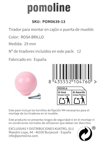 Miniatura 5 de 12 Un. Tirador Pomo Mueble Infantil Bola Resina Abs Rosa Brillo - Diámetro 29mm Para