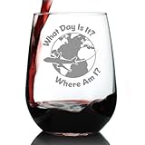 Bevvee What Day Is It - Stemless Wine Glass - Funny Flight Attendant Gifts for Flight Attendants & Pilots - Large 17 Ounce Glasses