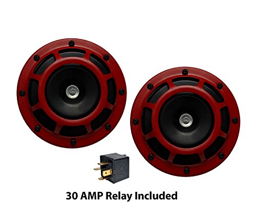 Velocity Dual Super Tone Loud Blast 139Db Universal Euro Red Round Horns (Quantity 2) High/Low Tone Twin Horn Kit Pair Compact - Extremely Loud For Nissan Datsun Fairlady Z Frontier Titan Murano #TOP2