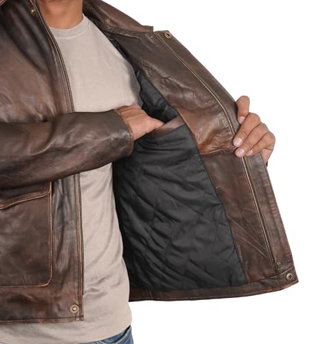 Brown Leather Jacket Men - Vintage Collar Distressed Style Mens Leather Motorcycle Jacket4