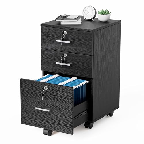 VINGLI-3-Drawer-File-Cabinet-with-Lock-Wood-Rolling-File-Cabinet-Under-Desk-File-Cabinets-for-Home-Office-Mobile-Printer-Stand-File-Cabinet-for-Letter-Sized-Files-26-HCaster-Included-Black VINGLI 3 Drawer File Cabinet with Lock Wood Rolling File Cabinet Under Desk File Cabinets for Home Office Mobile Printer Stand File Cabinet for Letter Sized Files 26 HCaster Included Black