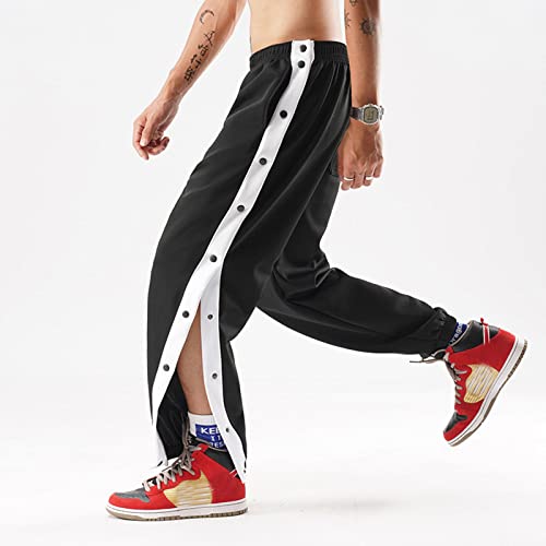 Men's Sweatpants Tear Away Athletic Pants High Split Snap Button Basketball Workout Casual Loose Jogger with Pockets3