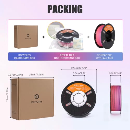 Image of ERYONE Matte PLA Lite Rainbow 3D Printer Filament, Candy Rainbow Color Changing Filament 1.75mm, Multicolor PLA for 3D Printing, Gradient 1KG Spool (2.2 lbs) Fit Most FDM Printers