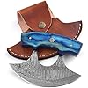 Damascus ulu knife with leather sheath, 6 Best pizza cutter with wooden handle for stable grip, Alaska Ulu knife perfect for slicing, mincing, and chopping (6064)