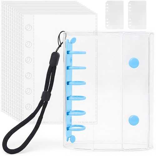 シール帳 透明 A7サイズ はがせる 女の子 シールバインダー シール手帳 クリアバインダー 6穴 シール収納 推し活グッズ シール台紙10枚セット 3層構造 PPシート2枚&専用ストラップ付き（ブルー）の画像