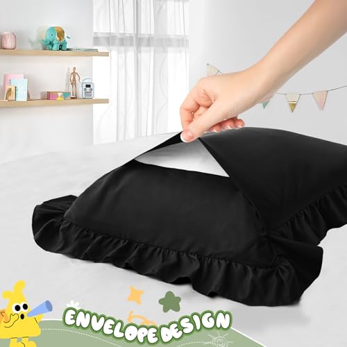 Image of 13 inchx18 inch Toddler Pillow Cases Set of 2, Black Ruffled Pillow Shams Brushed Microfiber Nursery Pillow Cover for Boys Girls, Soft Breathable Machine Washable