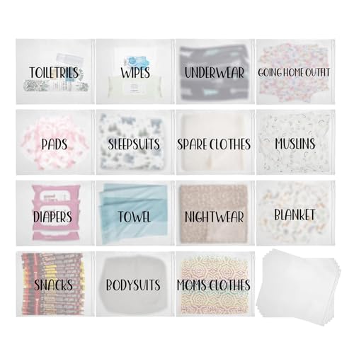 20 x Maternity Hospital Bag Organiser Pouches | 36 x 28cm Hospital Bag Maternity Essentials for Newborn Baby Changing Bag or Baby Hospital Bag Organiser Pouches | Pre Packed Labelled Bags for New Mum