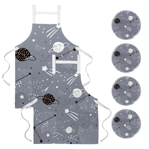 Tablier de serveuse pour restaurant et bar avec motif univers et planètes