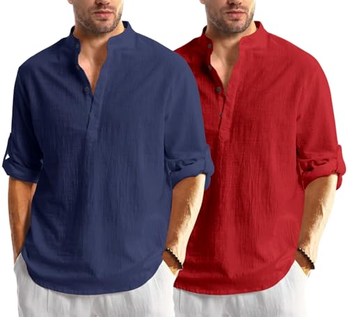 Image of Combo of Men Solid Cotton Blend Straight Kurta Shirt Pack of 2