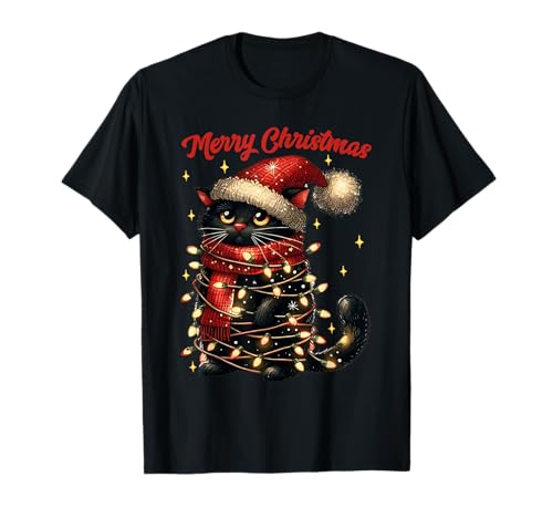 Weihnachtsoutfit Katze Mit Weihnachtsbeleuchtung Weihnachts T-Shirt