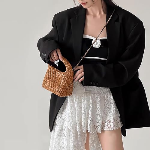Image of JINMANXUE Fashion Mini Handbag For Women, Woven Tote Bucket Composite Bag Knitting Chain Bags, Crossbody Shoulder Purses
