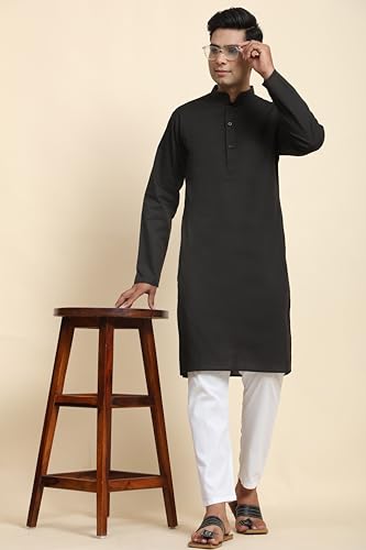 Image of Men's Cotton Solid Dress Long Kurta Regular Fit Casual