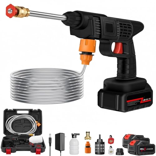 Image of Cordless 48V Electric Car Pressure Washer with 12000mAh Battery | Portable Power Washer Gun with Accessories for Car, Bike & Home Cleaning