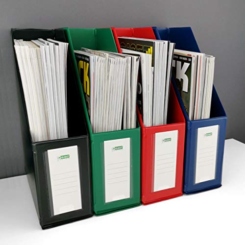 D.RECT Kunststoff-Organizer, Zeitschriftenhalter, Stehsammler mit Sichtfenster zum Beschriften PVC A4 90mm, zusammenlegbar, Blau 110206