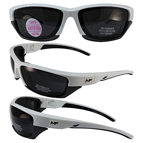 Swithback Padded Motocycle Riding Sunglasses/Goggles White and Grey Frame Smoke Lens With Removable Foam Padding