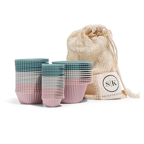 The Silicone Kitchen Reusable Silicone Baking Cups Gift Set Bundle, 24 Regular, 12 Jumbo, 24 Mini, Pink, Blue, Gray