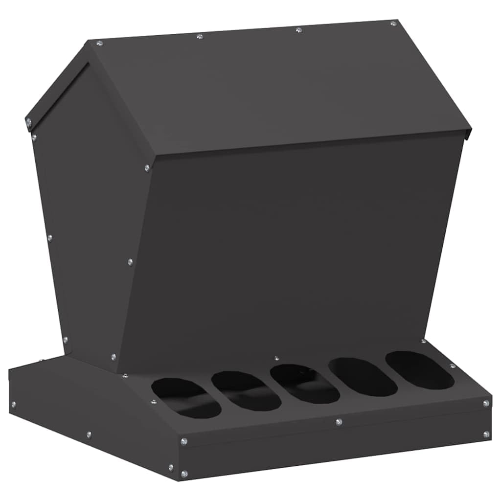 Comedero para gallinas negro, 40 x 40 x 45 cm, acero laminado en frío, ideal para interiores y exteriores, diseño moderno y ahorro de espacio, montaje fácil con destornillador, mantenimiento