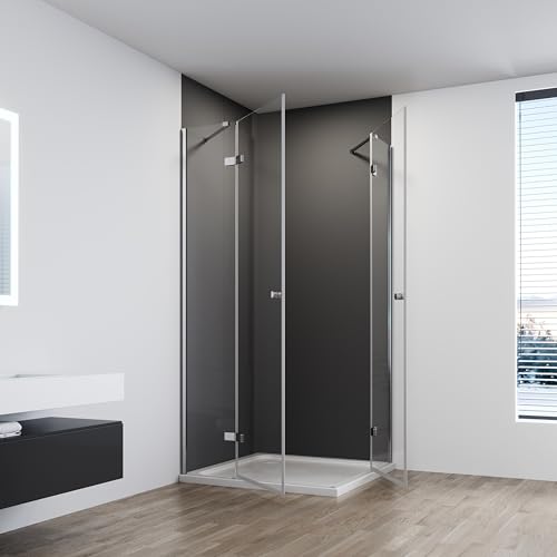 IMPTS Duschkabine Eckeinstieg 90X90cm Doppelt Falttür Falttürkabine Duschtür Duschabtrennung mit Diagonalen Sicherheitsstange 6mm ESG Glas Höhe 185 cm, OHNE Duschwanne und Ablaufgarnitur – Bild 3