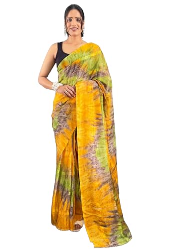 Sari indio de fiesta Georgette estilo Drep fácil de poner para eventos