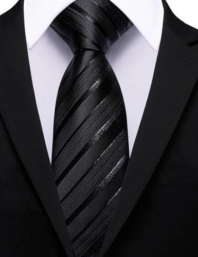 Image of Barry.Wang Silk Men Ties Formal Stripes Necktie and Tie Clip for Wedding Party Business Fashion Classic