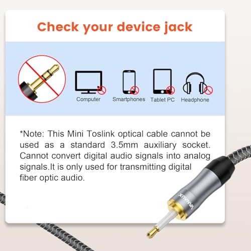 Cable óptico digital Toslink a Mini Toslink S/PDIF de 3m con transmisión de audio sin pérdidas 2
