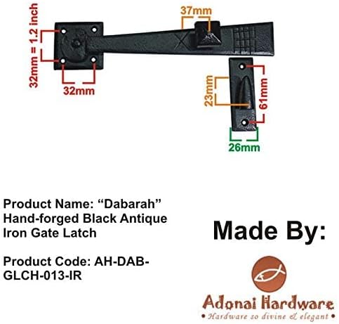 Adonai Hardware "Dabarah" Antique Heavy Duty Forged Front Entry Sturdy Flip Gate Latch (1 Pack, Matte Black) for Vintage Wooden Barn Shed Doors, Gates, Fences, Furniture, Castle and Farmhouse
