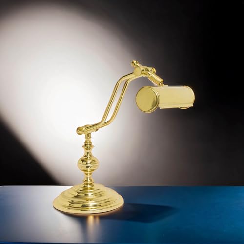 Licht-Erlebnisse Bankerlampe Messing massiv H: 38 cm B: 20 cm verstellbar E14 Jugendstil Schreibtischlampe Klavierleuchte Büro Arbeitszimmer