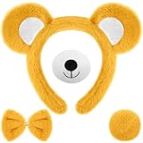 Harrycle Bear Cosplay Set Bear Headband Bowtie Nose Tail Animal Accessories for Halloween Carnival Costume Supplies(Yellow)