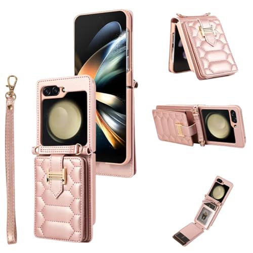 Étui en cuir pour Samsung Galaxy Z Flip 5 4 3 avec lanière bandoulière et porte-carte