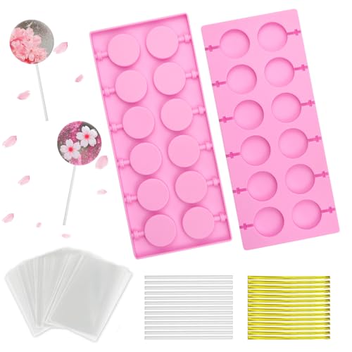 Popapie 2 Piezas Moldes De Silicona Para Piruletas Molde Lollipop Silicona Con 100 Palitos De Piruletas Moldes Para Piruletas De Caramelo Para Hacer Chocolate Gelatina Lollipop Rosa