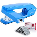 Deli/EZWORK Swing-Arm Swivel Stapler, 25 Sheets Capacity, 360 Degree Rotate Desk Staplers with 1000 Staples for Booklet or Book Binding, Blue