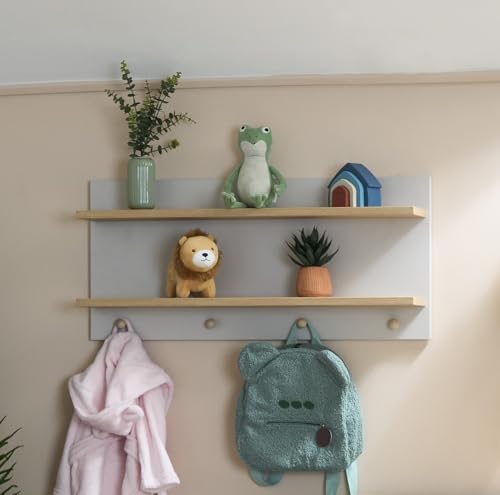 Obaby Thea Wall Shelf – Latte Nursery Storage Shelf with Hanging Rail