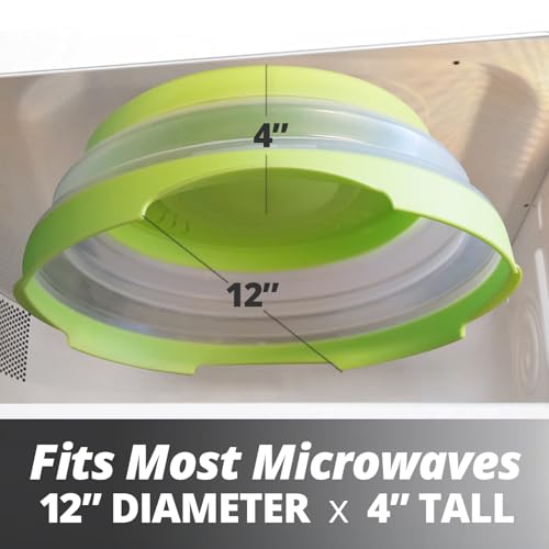 High Power Magnetic Microwave Splatter Cover with strongest magnetic grip, Collapsible 12-Inch BPA-Free Food Lid, Vented Plate Guard, Dishwasher Safe, Space-Saving Magnetic Storage - Green