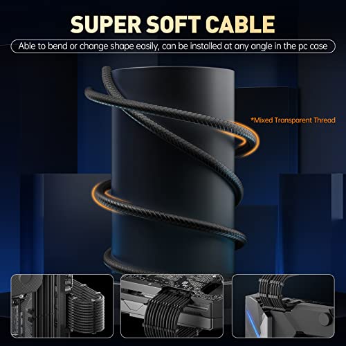 Image of AsiaHorse PSU Cable Extension Kit, 24Pin /4+4 EPS /6+2 PCI-E 16AWG Power Supply Sleeved Cable Kit with Transparent Connector for Two-Way CPU Performance, 6kit Pro Clear Series